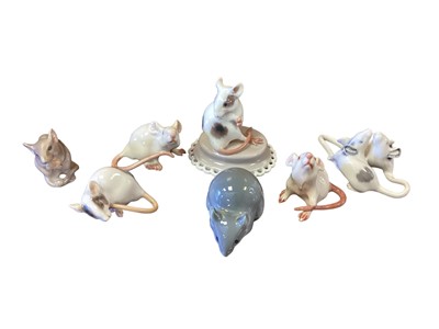 Lot 1271 - Six Royal Copenhagen and Bing & Gripondahl models of mice, numbered 521, 1012, 2569, 1010, 164 and 344 together with a Dahl Jensen model no.1090 (7)