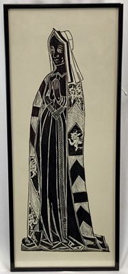 Lot 73 - Pair of of brass rubbings of a Medieval Knight and his Lady, 20th century. In ebonised frames. 76x24.5 and 75.5x29.5cm