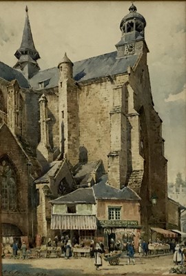 Lot 89 - Arthur Charles Fare, British 1876-1958. Watercolour, French market scene “Saint-Brieuc”, signed and titled to front. Framed