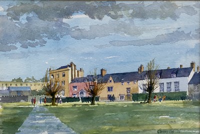 Lot 76 - Gordon Cox, 20th Century British School. Watercolour, a town scene. Signed and inscribed verse. Framed. 24x35cm