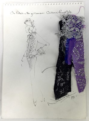 Lot 94 - Nicholas Rocker, British 20th century. Original pencil drawing costume design on thick watercolour paper. Costume designs for a female performer, “Su Pollard & the girl dancers, Christmas Royal Gal...