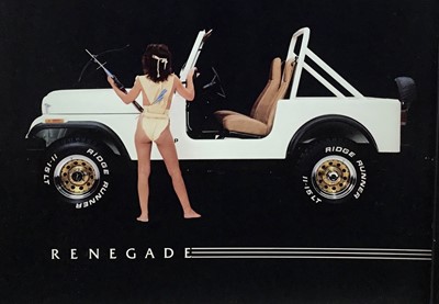 Lot 74 - Jeep: Renegade advertising board, 1986. By Bayside Art Publishing Inc, San Diego, California USA. 40x50cm