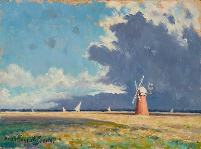 Lot 839 - *Hugh Boycott Brown (1909-1990) oil on board - Stormy Day, Norfolk Broads, signed, 21.5cm x 29cm, unframed