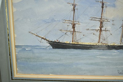 Lot 1406 - *Rowland Fisher (1895-1965) watercolour - 'At Anchor', signed, 21cm x 28cm, in glazed gilt frame