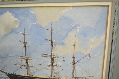 Lot 1406 - *Rowland Fisher (1895-1965) watercolour - 'At Anchor', signed, 21cm x 28cm, in glazed gilt frame
