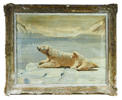 Lot 1318 - Leonard Pearman (1912-2003) oil on canvas - Polar Bear and Cub, signed, 71cm x 91cm, framed