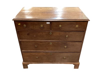Lot 1171 - Georgian oak chest of two short and three long drawers, with brass ring handles, on bracket feet, 94cm wide x 52cm deep x 90cm high