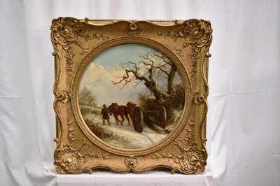 Lot 923 - Thomas Smythe (1825-1906) oil on panel - The Log Drag, signed, 35.5cm tondo, in gilt frame