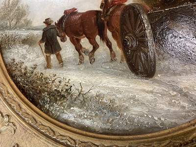 Lot 923 - Thomas Smythe (1825-1906) oil on panel - The Log Drag, signed, 35.5cm tondo, in gilt frame