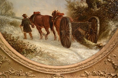 Lot 923 - Thomas Smythe (1825-1906) oil on panel - The Log Drag, signed, 35.5cm tondo, in gilt frame