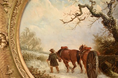 Lot 923 - Thomas Smythe (1825-1906) oil on panel - The Log Drag, signed, 35.5cm tondo, in gilt frame