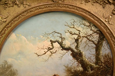 Lot 923 - Thomas Smythe (1825-1906) oil on panel - The Log Drag, signed, 35.5cm tondo, in gilt frame