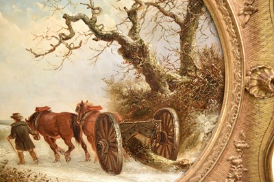 Lot 923 - Thomas Smythe (1825-1906) oil on panel - The Log Drag, signed, 35.5cm tondo, in gilt frame