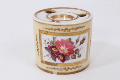 Lot 82 - A Chamberlain’s Worcester yellow ground drum shaped inkwell, circa 1815-20