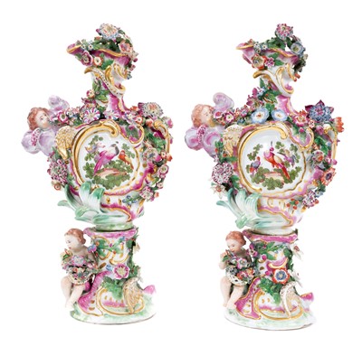 Lot 48 - A pair of Chelsea vases, emblematic of Air, circa 1758-60