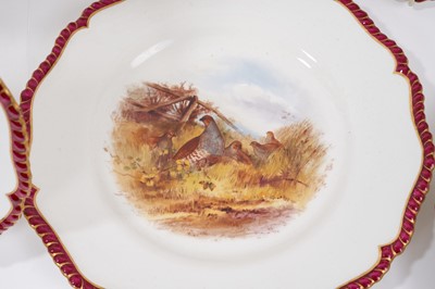 Lot 276 - A set of twelve Royal Worcester plates, printed and painted with game birds, retailers marks for James Green and Nephew, London, marks for circa 1903