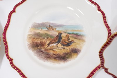 Lot 276 - A set of twelve Royal Worcester plates, printed and painted with game birds, retailers marks for James Green and Nephew, London, marks for circa 1903