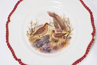 Lot 276 - A set of twelve Royal Worcester plates, printed and painted with game birds, retailers marks for James Green and Nephew, London, marks for circa 1903