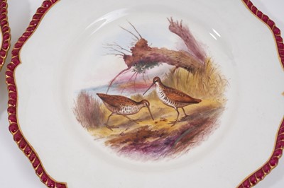 Lot 276 - A set of twelve Royal Worcester plates, printed and painted with game birds, retailers marks for James Green and Nephew, London, marks for circa 1903