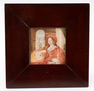 Lot 977 - 19th century Continental portrait miniature on ivory of Isabella of Portugal, framed.