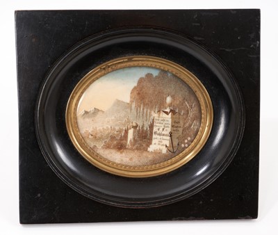 Lot 974 - 19th century Continental sandwork and watercolour Naval memorial miniature on ivory, ebonised frame