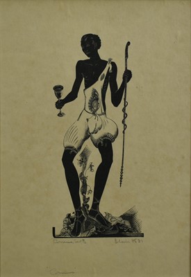 Lot 1001 - *Blair Hughes-Stanton (1902-1981) Figure from Comus, wood engraving 1931, signed, numbered 9/12, dated and titled in pencil, 25cm x 17cm, in glazed frame