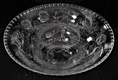 Lot 78 - Tudor crystal footed bowl, Stourbridge, intaglio and rock crystal cut floral decoration, signed 'Jack Lloyd'