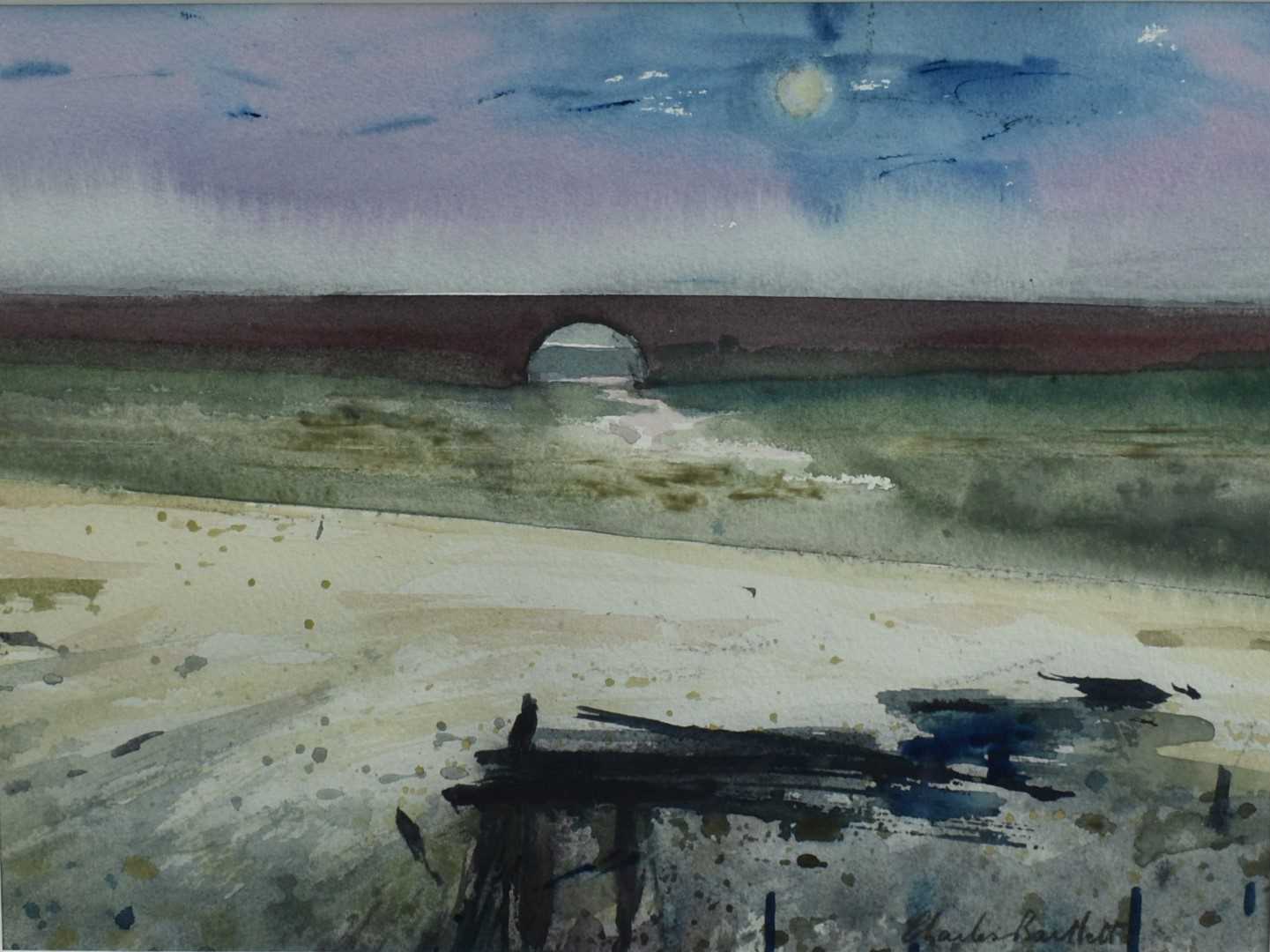 Lot 828 - *Charles Bartlett (1921-2014) watercolour - 'Seawall', signed, 24cm x 32cm, in glazed frame
