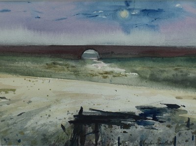Lot 828 - *Charles Bartlett (1921-2014) watercolour - 'Seawall', signed, 24cm x 32cm, in glazed frame