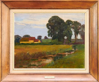 Lot 855 - *Sir Alfred James Munnings (1878 - 1959), oil on board - A Norfolk Landscape, pencil signature verso