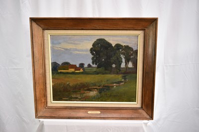 Lot 855 - *Sir Alfred James Munnings (1878 - 1959), oil on board - A Norfolk Landscape, pencil signature verso