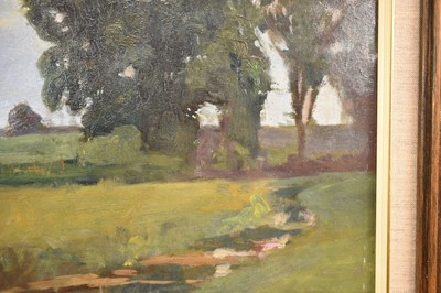 Lot 855 - *Sir Alfred James Munnings (1878 - 1959), oil on board - A Norfolk Landscape, pencil signature verso