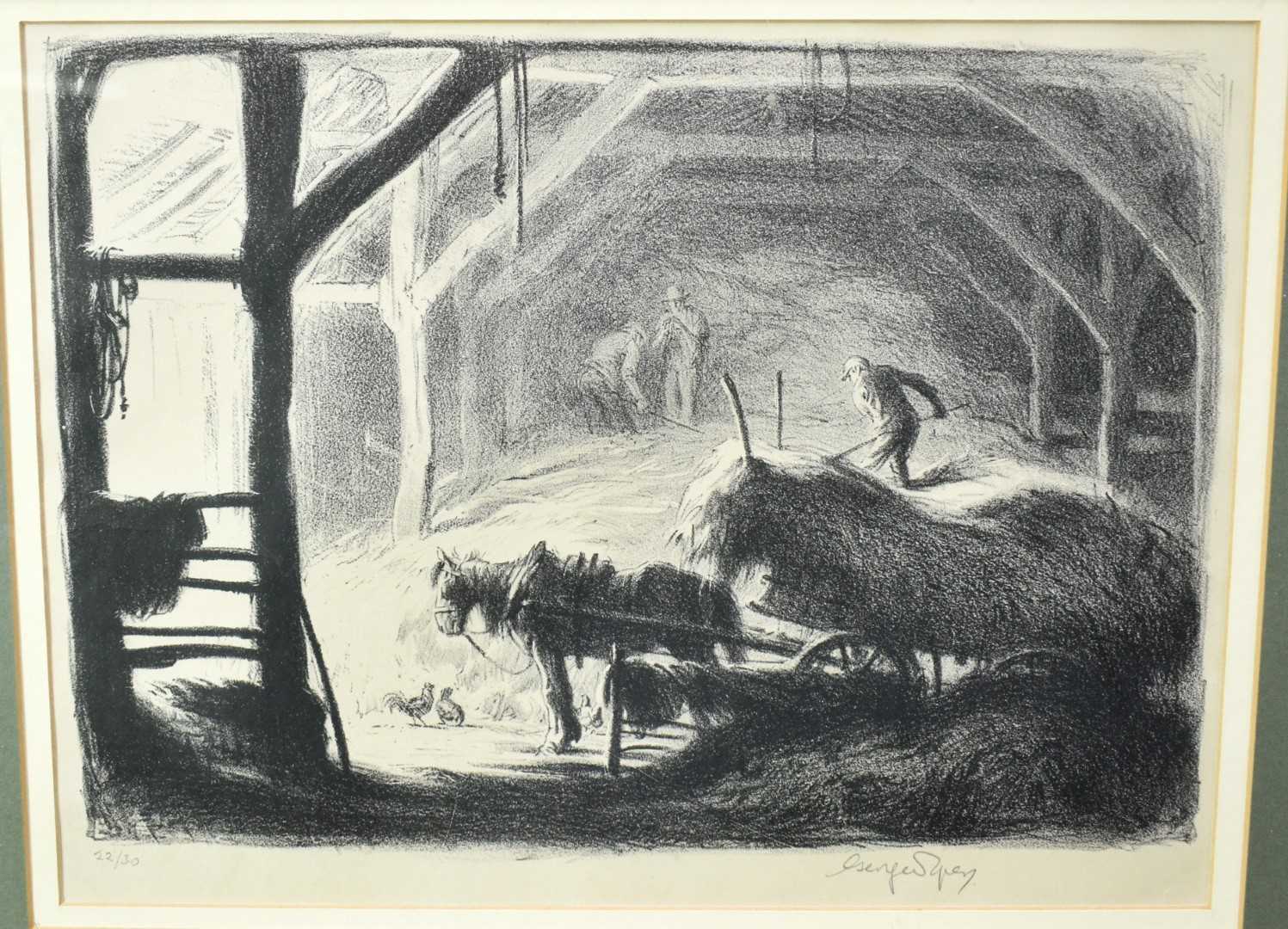 Lot 853 - George Soper (1870-1942) signed limited edition lithograph - The Hay Barn, 22/30, 23cm x 30cm, in glazed gilt frame