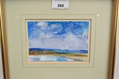 Lot 279 - Henry Collins (1910-1994) watercolour - Extensive Landscape, signed and dated '93, 10cm x 14.5cm, in glazed gilt frame