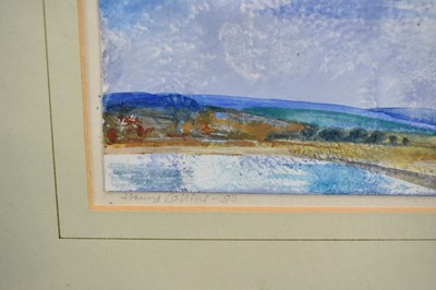 Lot 279 - Henry Collins (1910-1994) watercolour - Extensive Landscape, signed and dated '93, 10cm x 14.5cm, in glazed gilt frame