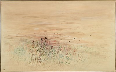 Lot 934 - Elinor Bellingham-Smith (1906-1988) oil on canvas - "Winter Evening" 1971, initialled, titled verso, 86cm x 137cm, framed 
Exhibited: Tolly Cobbold Eastern Arts National Art Exhibition
