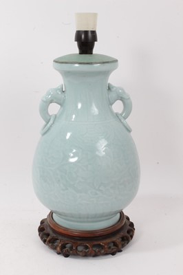 Lot 14 - Chinese celadon glazed vase converted to a table lamp