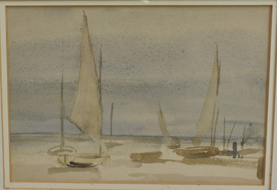 Lot 877 - Walter Westley Russell (1867-1949) watercolour - Boats at rest, 17 x 24cm