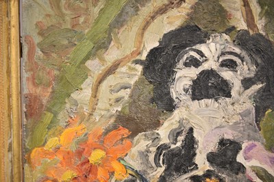 Lot 879 - *Lucy Harwood (1893-1972) oil on canvas, still life with fish vase and Staffordshire spaniel, 61 x 51cm, gilt frame, Ixion Society label verso, dated 1963