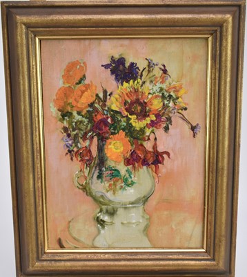 Lot 890 - Amy Watt (1900-1956) oil on canvas board, Marigolds in a jug, 34 x 25cm, framed