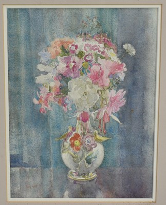 Lot 891 - Amy Watt (1900-1956) watercolour, Flowers in a white vase, signed, 28 x 22cm, glazed frame