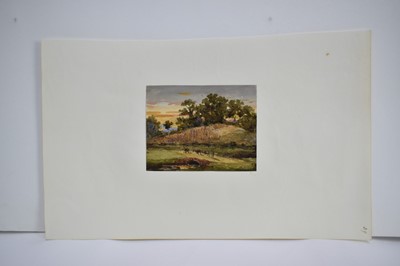Lot 967 - Thomas Churchyard (1798-1865) watercolour - Sunset Landscape, 9.5cm x 12cm, sheet numbered 39, 22.5cm x 36.5cm