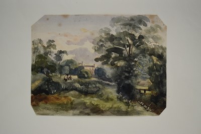 Lot 973 - Thomas Churchyard (1798-1865) watercolour - East Anglian Landscape, 15cm x 20cm, sheet numbered 74, 22.5cm x 36.5cm