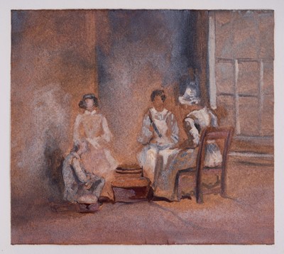 Lot 975 - Thomas Churchyard (1798-1865) watercolour - Figures Shelling Peas, 13.5cm x 15cm, sheet numbered 34 and inscribed, 23.5cm x 36.5cm