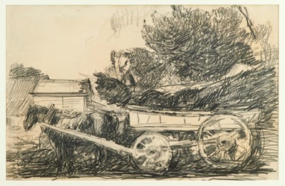 Lot 782 - Harry Becker (1865-1928) pencil and charcoal - Horse and Wagon, 37cm x 57cm, in glazed frame  Provenance: John Stevens Fine Art, Hadleigh Suffolk