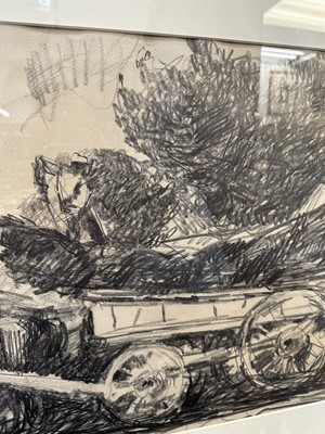 Lot 782 - Harry Becker (1865-1928) pencil and charcoal - Horse and Wagon, 37cm x 57cm, in glazed frame  Provenance: John Stevens Fine Art, Hadleigh Suffolk