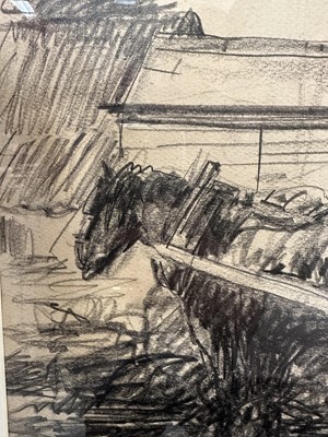 Lot 782 - Harry Becker (1865-1928) pencil and charcoal - Horse and Wagon, 37cm x 57cm, in glazed frame  Provenance: John Stevens Fine Art, Hadleigh Suffolk