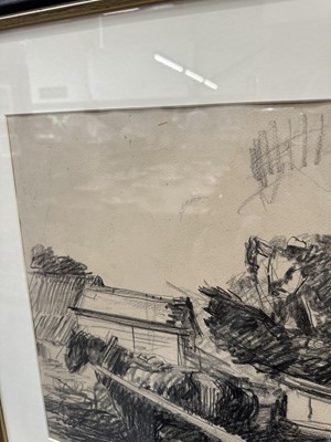 Lot 782 - Harry Becker (1865-1928) pencil and charcoal - Horse and Wagon, 37cm x 57cm, in glazed frame  Provenance: John Stevens Fine Art, Hadleigh Suffolk
