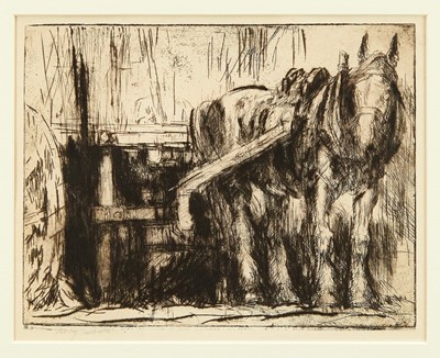 Lot 783 - Harry Becker (1865-1928) signed etching - Old Horse in the Shafts,  
Provenance: John Stevens Fine Art, Hadleigh Suffolk