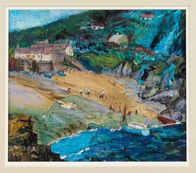 Lot 787 - Denise Broadley (1914-2007) mixed media - Cornish Cove, signed and dated 1990, 22cm x 26cm, in glazed frame  
Provenance: John Stevens Fine Art, Hadleigh Suffolk